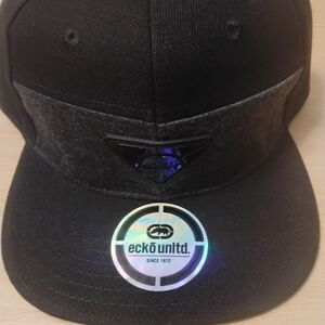 Ecko Unltd. Black Snapback Hat – Wool Blend Panel – Rhino Logo Badge – NWT